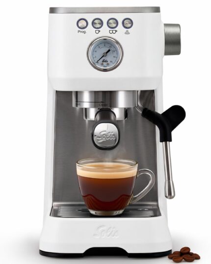 Solis Barista Perfetta Plus Siebträger-Espressomaschine Weiß – PID-Regler, Manometer & kompaktes Design