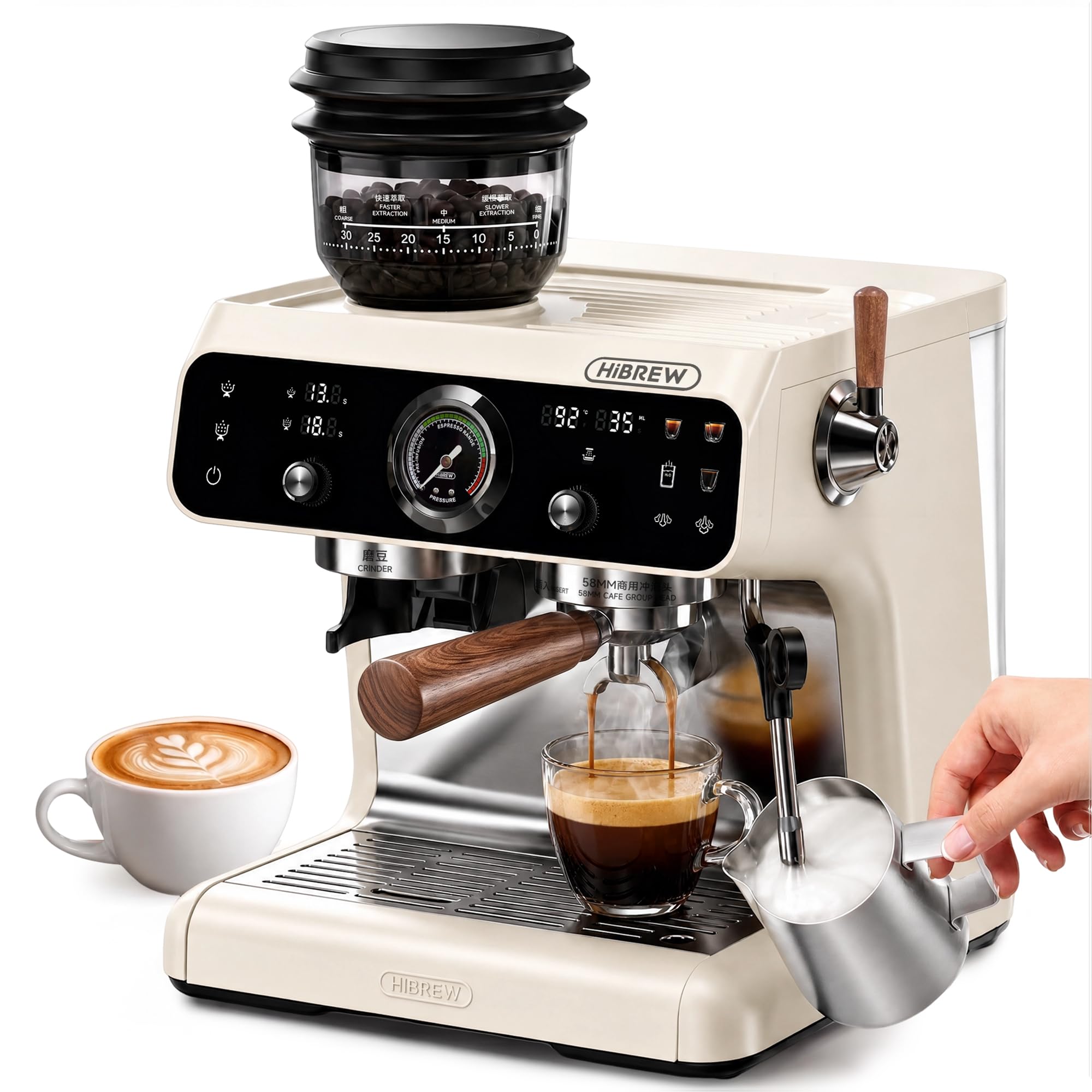 719WakmIZdL HIBREW H7B Siebträger-Espressomaschine Gelb – Integriertes 48mm Kegelmahlwerk, Duales Heizsystem & 2800W Dampfleistung – Bild 1