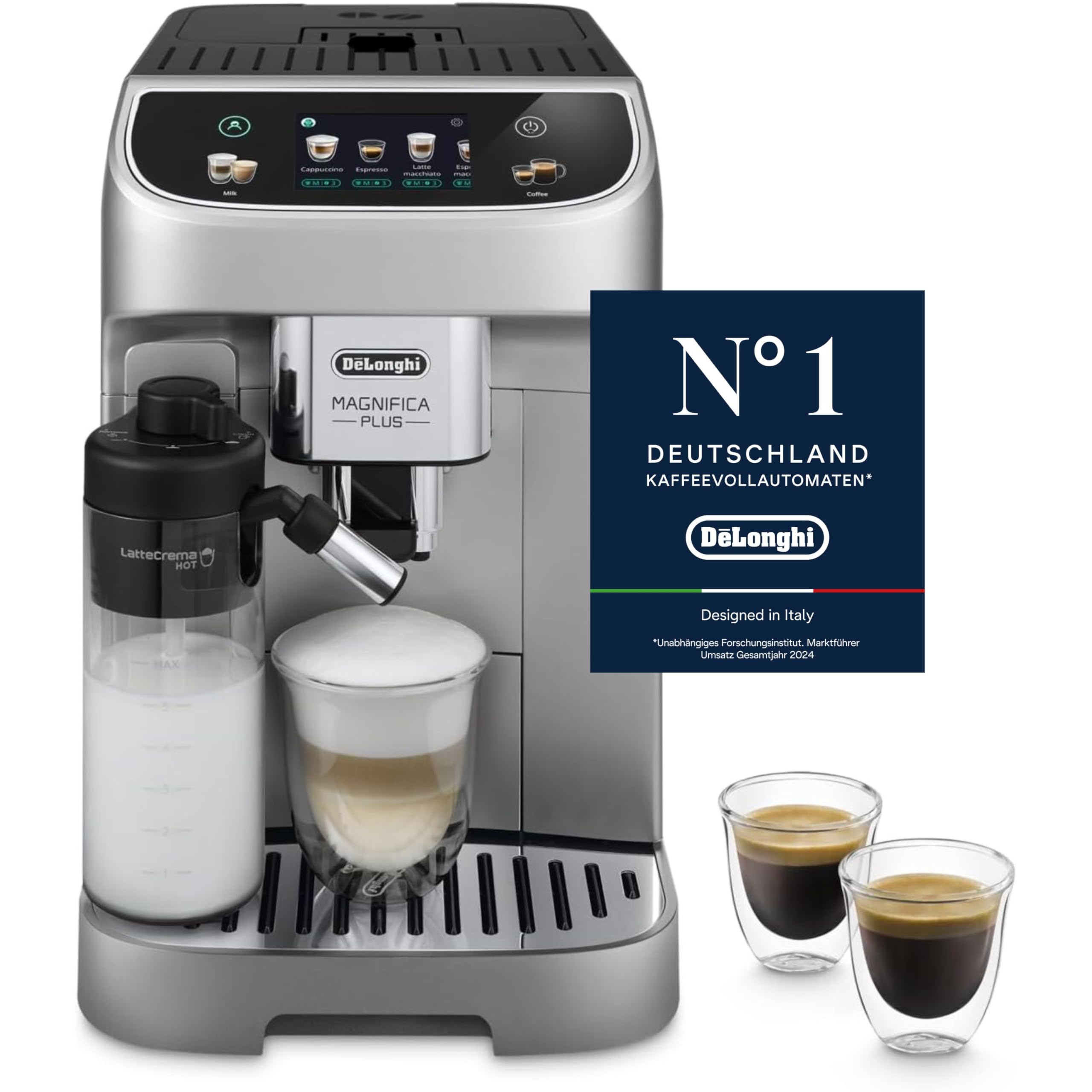 71UckHQvRRL De'Longhi Magnifica Plus ECAM322.70.SB Kaffeevollautomat Silber/Schwarz – 18 Getränke, LatteCrema Hot & 3,5" Touch-Display – Bild 1