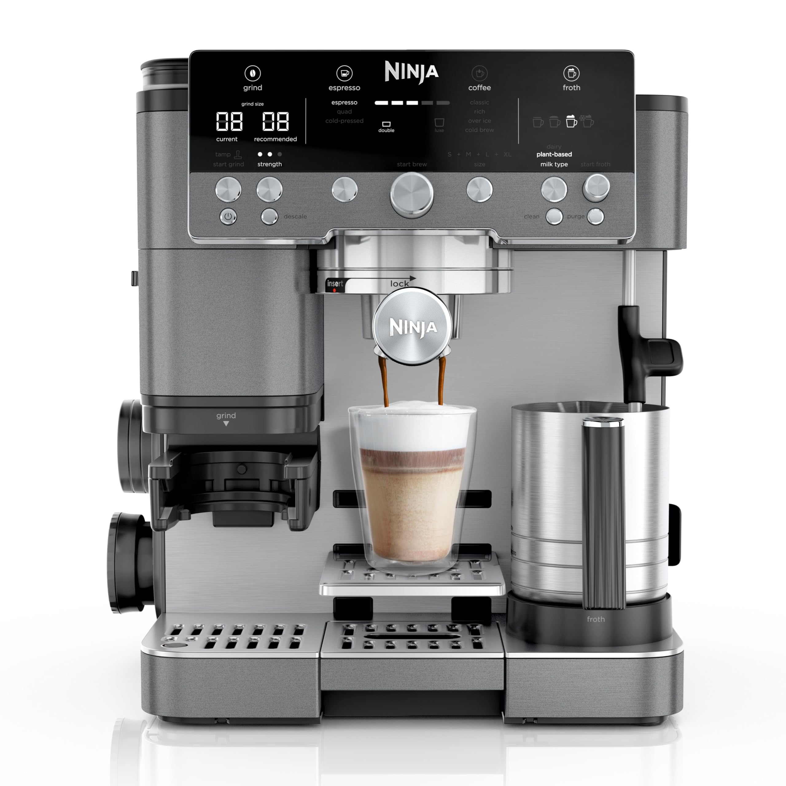 811J8urmwwL Ninja Luxe Café Premier ES601EUGM 3-in-1 Siebträgermaschine Grau-Metall – Integriertes Mahlwerk, Waage & Barista Assist – Bild 1